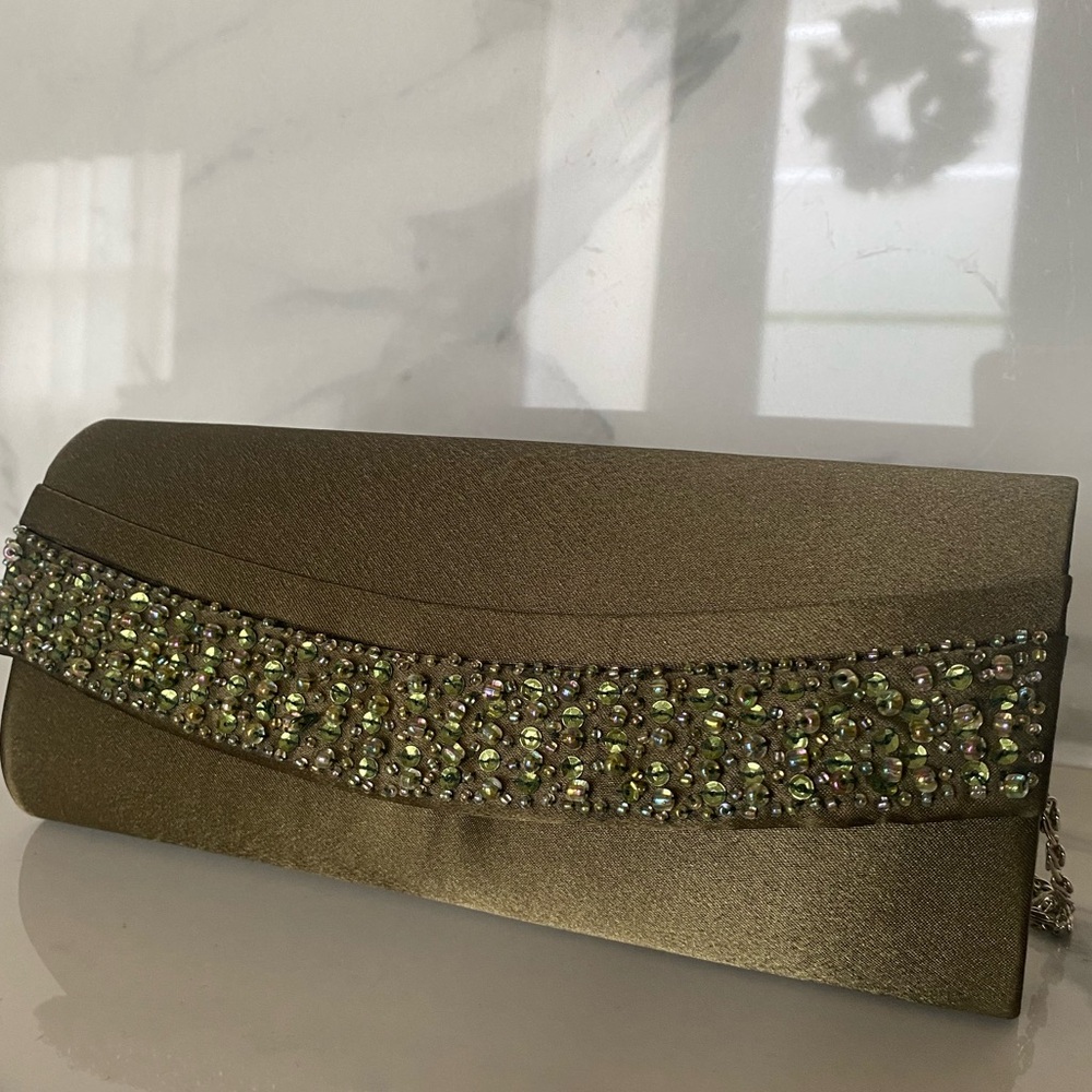 Moni Couture Clutch Evening Bag Olive Beaded Strap Feminine  Sophisticated